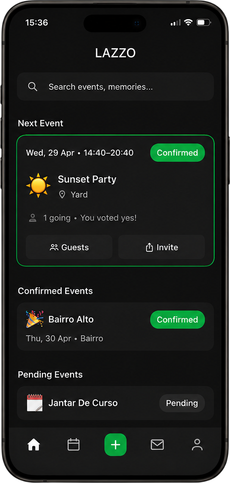 Lazzo planning screen — group voting on event dates